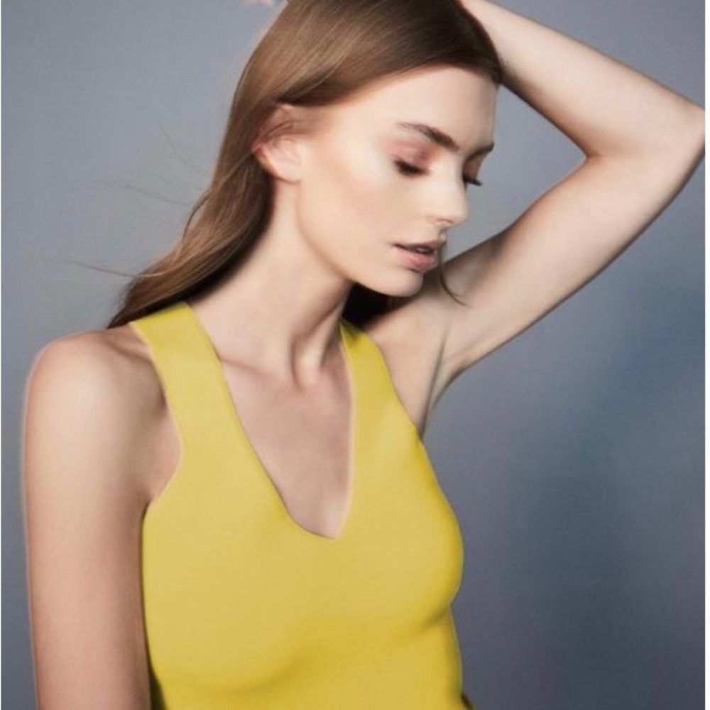 Reiss Knitted Front And Back Sleeveless V-Neck Top. GORGEOUS. Yellow. Size:S - Picture 4 of 15